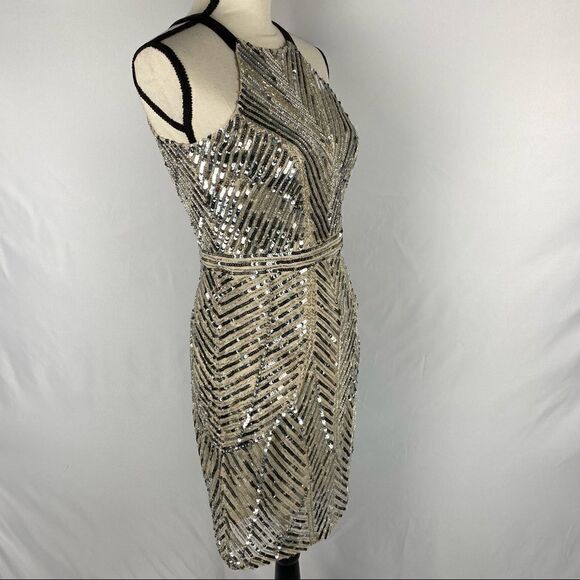 NWT Aidan Mattox Champagne Beaded Cocktail Dress Size Small - Picture 5 of 8
